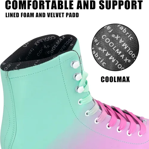 Vista 5 de MammyGol Classic Ice Figure Skates for Womens/Misses/Girls Lace up with Stainless Steel Blade Light Support Ice Figure Skates in Red Teal
