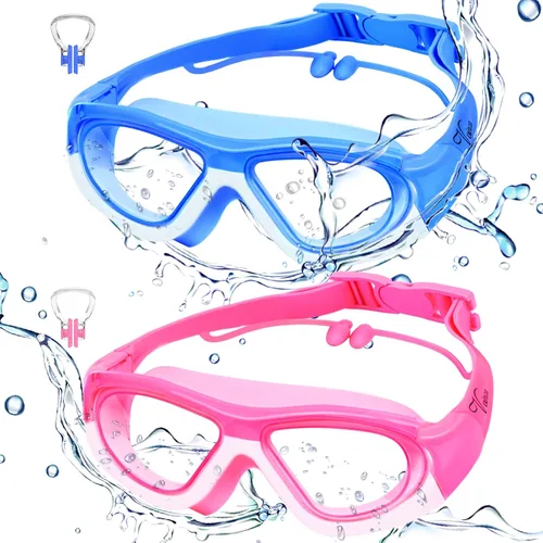 Vista 9 de Vvinca Gafas de natación para niños de 3 a 12 años, diseño mejorado 2024 con tapón para la oreja y la nariz, visión amplia, antivaho sin fugas