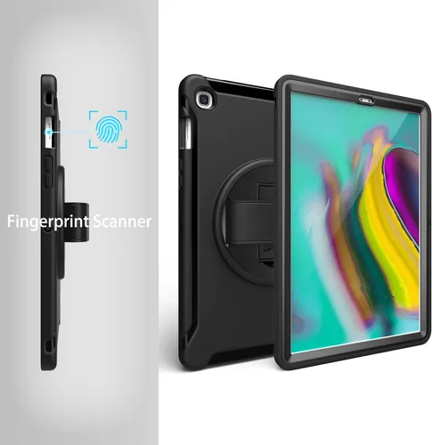 Vista 5 de Dteck Funda para Galaxy Tab S5e 2019, resistente, de cuerpo completo, resistente, a prueba de golpes, con correa de mano giratoria para tableta