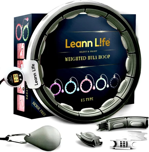 Vista 17 de Leann L!fe U5 Smart Weighted Hula Hoop with Counter –16 Knots, 28"–46" Adjustable Infinity Hoop Plus Size, Quiet Rubberized Wheels, Ab Workout