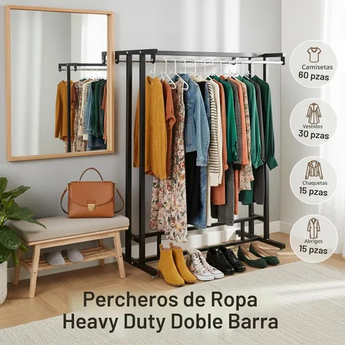 Vista 3 de Perchero de acero inoxidable de doble varilla estilo tienda departamental/estante para exhibición de ropa - MyGift