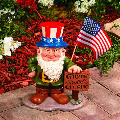 Vista 4 de Fun Express Estatua de gnomos de jardín para exteriores con 5 sombreros de temporada intercambiables, figuras de gnomos de resina para decoraciones