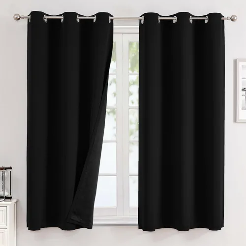 Vista 88 de ChrisDowa Cortinas 100% opacas de 63 pulgadas de largo para dormitorio con forro negro, 2 capas gruesas totalmente opacas con aislamiento térmico