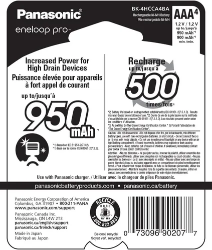 Vista 6 de Panasonic Eneloop pro - Batería recargable con cargador avanzado (4 pilas AAA, 950 mAh)