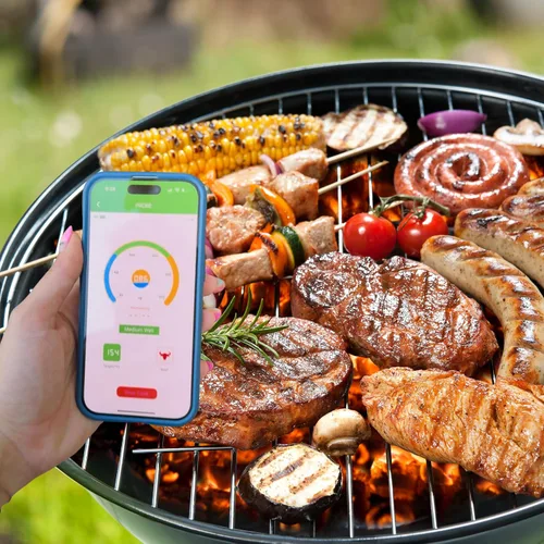 Vista 8 de Termómetro inalámbrico de carne con sincronización para parrilla, ahumar, cocinar con Bluetooth con sonda de sensor dual, control inteligente