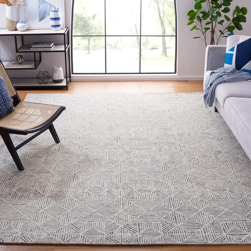Vista 20 de SAFAVIEH Abstract Collection - Alfombra decorativa, 2 x 3 pies, azul y marfil, lana hecha a mano, ideal para zonas de alto tráfico en entrada, sala