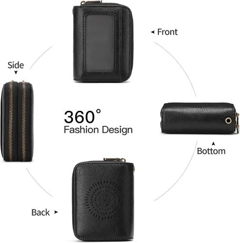 Vista 5 de SENDEFN Tarjetero de cuero para tarjetas de crédito, cartera pequeña para mujer, bloqueo RFID, doble cremallera con ventana de identificación