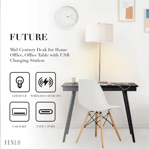 Vista 3 de FENLO Future - Escritorio moderno de 39 pies con estación de carga inalámbrica USB-C y Qi