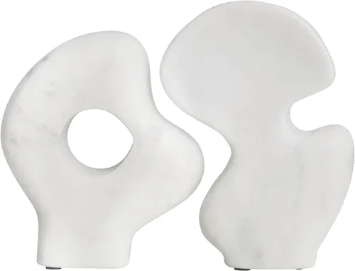 Vista 3 de Esculturas decorativas abstractas de mármol, juego de 2 estilos, color blanco