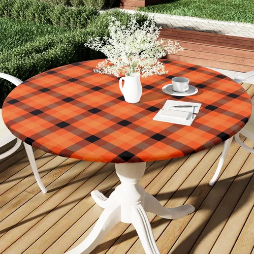 Vista 30 de Smiry - Mantel redondo de picnic de vinilo elástico impermeable con respaldo de franela, mantel de vinilo ajustable para mesas de 31-35 pulgadas
