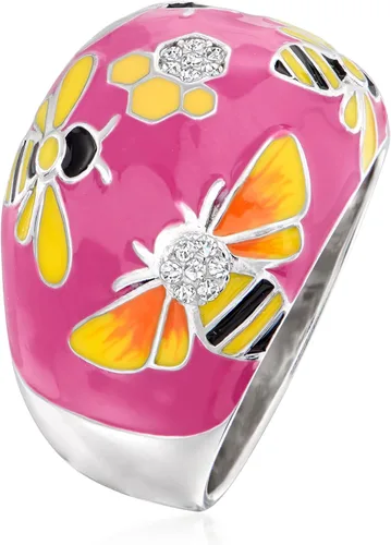 Vista 3 de Ross-Simons Anillo de topacio blanco y esmalte multicolor de 0.10 qt t en plata de ley