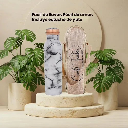 Vista 4 de Craft Trade Botella de agua de cobre 32oz con estampado de mármol diseño Blanco