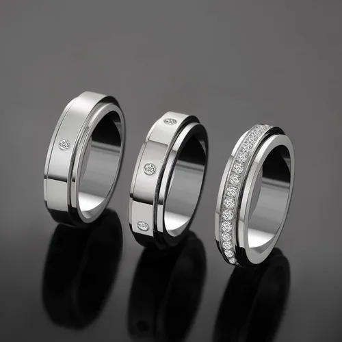 Vista 7 de Titanium Stainless Steel Spinner Rings Cubic Zirconia Stones Anxiety Rings Fidget Band Rings for Women Men Relieving Anxiety Wedding Promise Comfort