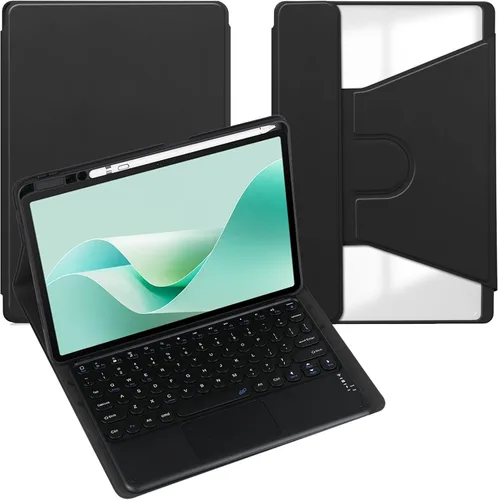 Vista 20 de Funda para tableta Samsung Galaxy Tab A8 de 10.5 pulgadas, teclado redondo inalámbrico desmontable Bluetooth, cubierta trasera transparente