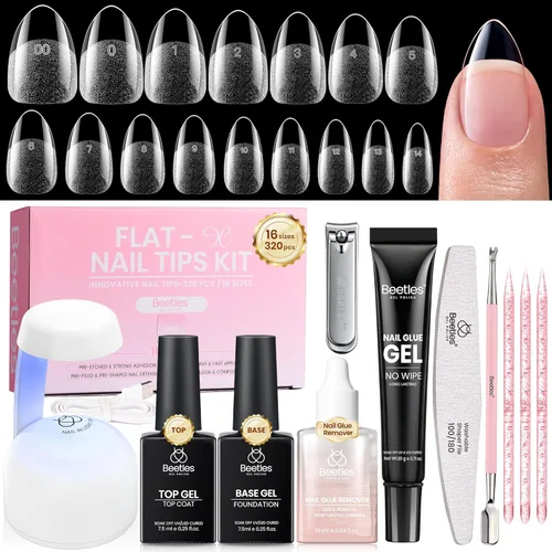Vista 25 de Beetles - Kit de uñas de gel FlatX, almendra corta, 320 puntas de uñas de 16 tamaños, con pegamento sólido de uñas de 0.5 onzas, removedor