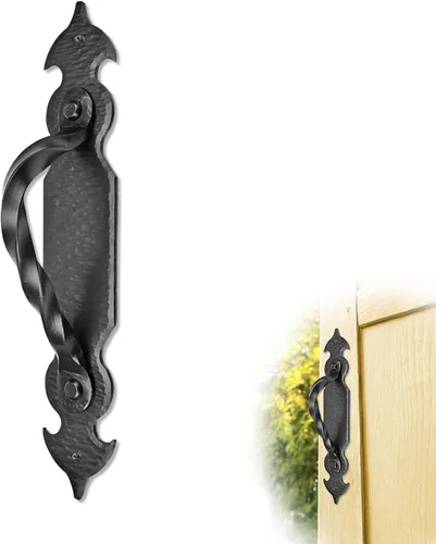 Vista 20 de Tirador o manija decorativa de hierro forjado a mano de 4.5 pulgadas Serie Farmhouse Acabado negro para cofres, armarios, baúles y puertas