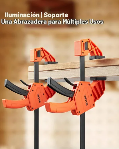 Vista 6 de VEVOR Abrazaderas de Barra para Carpintería, Paquete de 2 Abrazaderas/Separadores de 12 Pulgadas de Una Mano, Abrazadera F de Agarre Rápido