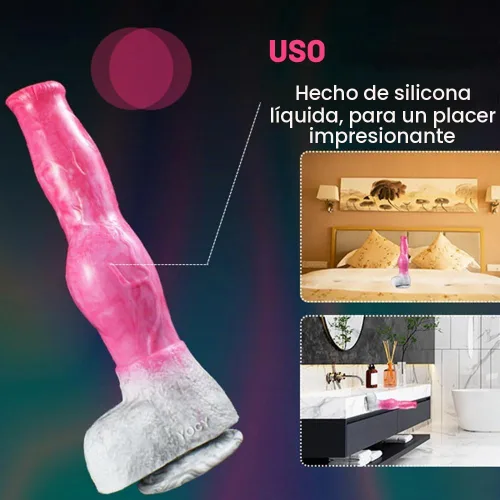 Vista 2 de Consolador de silicona artificial de gran tamaño para perro, lobo de silicona, nudo grande, multicolor (rosa+gris)