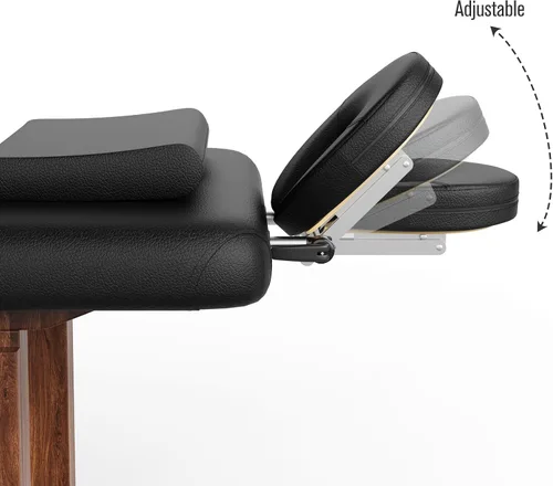 Vista 5 de Mesa de masaje estacionaria con marco de madera resistente con patas de altura ajustable, respaldo, para tratamiento, terapia física, cama de masaje