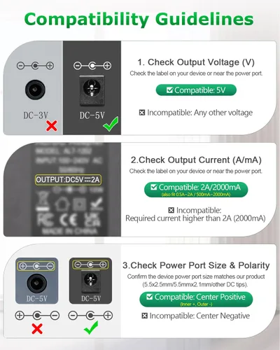 Vista 2 de Adaptador de fuente de alimentación DC de 5V 2A 10W Cargador de enchufe de pared AC/DC AC 100V-240V a D C 5 voltios 2Amp 1A 1.5A Cable