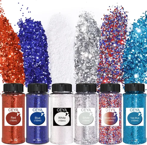 Vista 9 de Ceya Purpurina gruesa a granel de 6 colores surtidos, 4.23 onzas cada tarro para manualidades de purpurina navideña, lentejuelas de uñas