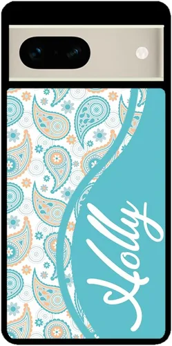 Vista 2 de Funda de goma negra personalizada con estampado de cachemira verde azulado y naranja compatible con Google Pixel 10, 10 Pro, 10 Pro XL, 9a, 9 Pro