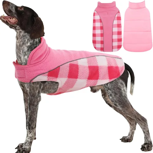Vista 29 de Kuoser - Abrigo reversible para perros para climas fríos, abrigo de invierno impermeable reflejante para mascotas, abrigo para perros a cuadros