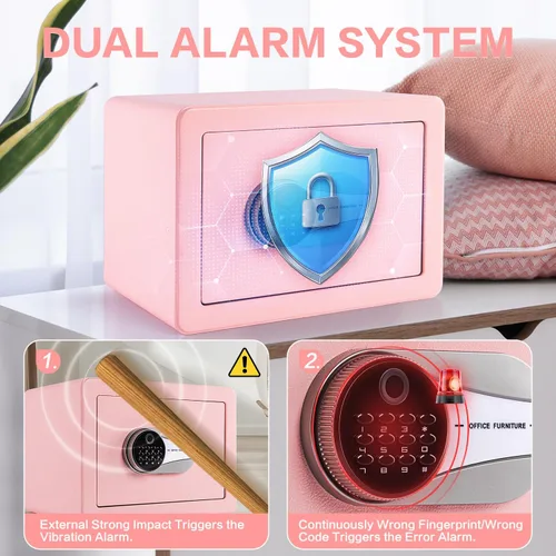 Vista 4 de Caja de seguridad biométrica de 0.6 pies cúbicos, caja de seguridad con huella dactilar con bolsa ignífuga, estante removible, sistema de alarma