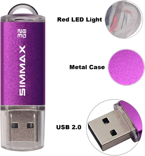 Vista 5 de SIMMAX Memory Stick 32GB USB 2.0 Unidades Flash Thumb Drive Pen Drive (32GB Morado)