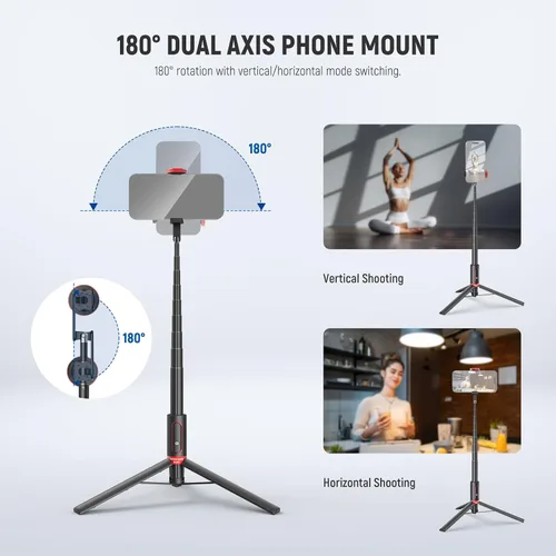 Vista 3 de NEEWER Basics PA991 Trípode selfie stick compatible con iPhone Samsung Android, trípode portátil de metal de 147 cm, ligero para viajes, soporte