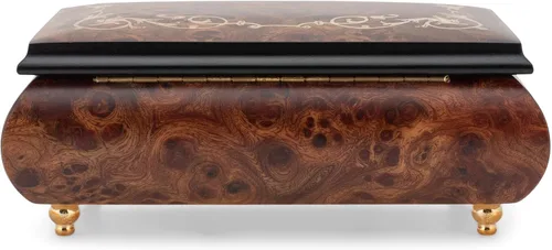 Vista 5 de Joyero musical italiano hecho a mano con incrustaciones de madera Olmo reproduce a Claire De Lune