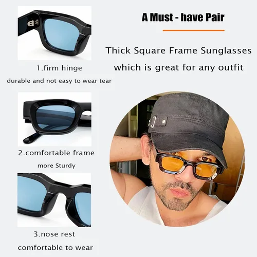 Vista 4 de Lentes de sol polarizados rectangulares retro para cara pequeña, para mujeres y hombres, con marco grueso, cuadrados, con protección UV400