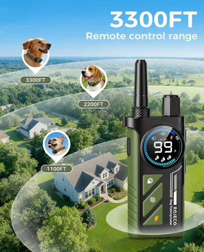 Vista 5 de Rojeco Collar de choque de perro 2 en 1 y collar de ladrido de perro, collar de perro remoto de 3300 pies con resistencia al agua IPX7, modos