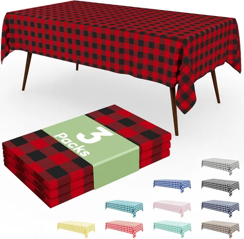 Vista 61 de Smiry Paquete de 3 Manteles Desechables de Cuadros Gingham Color Caqui - 54" x 72" Mantel de Plástico de Servicio Pesado, Cubiertas de Mesa