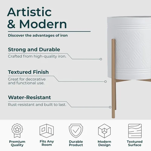 Vista 6 de Macetas decorativas con soporte de metal para decoración del hogar, macetas modernas para decoración de pasillo, entrada y sala de estar, macetas