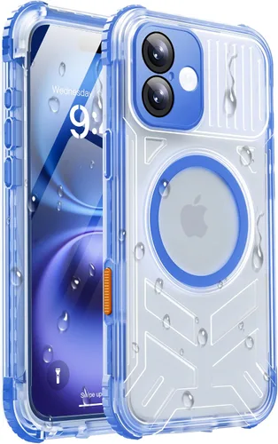 Vista 10 de Funda impermeable para iPhone 15 con Magsafe, protector de pantalla, cordón, IP68 militar de cuerpo completo a prueba de golpes, para deportes Negro