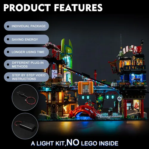 Vista 4 de BrickBling Kit de luz LED compatible con Lego Ninjago City Markets Iluminación creativa compatible con Lego 71799-Sin modelo, solo luces