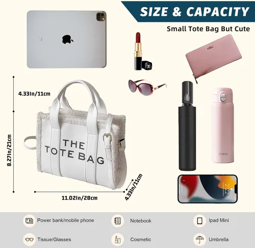 Vista 3 de The Tote Bag for Women, CanvasLeather Tote Purse Crossbody Bags with Zipper Sturdy HandBag for School, Travel