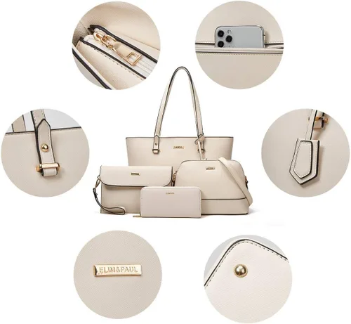 Vista 8 de Bolso de mano de moda para mujer, bolso de hombro, asa superior, juego de 4 piezas
