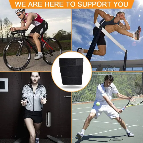 Vista 4 de Soporte de muslo, manga de compresión para isquiotibiales con tira antideslizante para esguinces, tendinitis, tensiones, rehabilitación