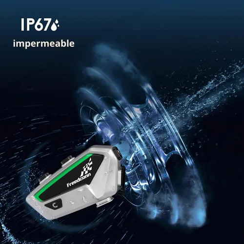 Vista 7 de FreedConn FX - Auriculares Bluetooth para motocicleta con intercambio de música, 2 unidades FX 10 Riders 4,921.3 ft, casco de grupo intercomunicador
