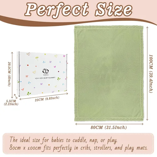 Vista 2 de YOYI YOYI Manta de punto para bebé, mantas de algodón orgánico para bebé, mantas de punto trenzado neutro suaves para niñas y niños, color verde, 40