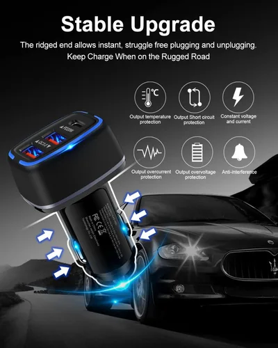 Vista 6 de Cargador de coche de 56W PD USB C, bloque de carga súper rápido de 3