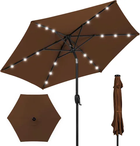 Vista 33 de Best Choice Products Sombrilla de Patio Solar de Poliéster con Luz LED de 10 pies con Ajuste de Inclinación y Tela Resistente a los Rayos UV - Gris
