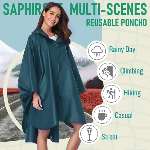 Vista 2 de SaphiRose - Poncho de lluvia con capucha y bolsillos para adultos