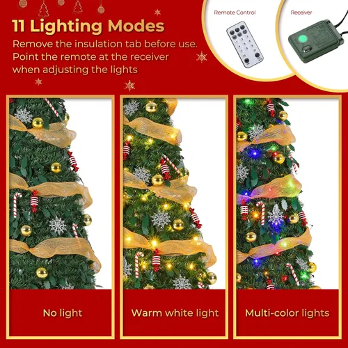 Vista 7 de TLSUNNY Árbol de Navidad desplegable de 1.8 m con luces, árbol de Navidad plegable con control remoto, totalmente decorado con luces preinstaladas