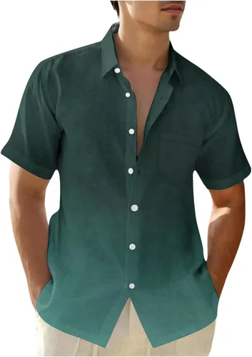 Vista 11 de Camisas con botones para hombre, de moda, de manga corta, color degradado, ajuste holgado, para vacaciones, playa, verano