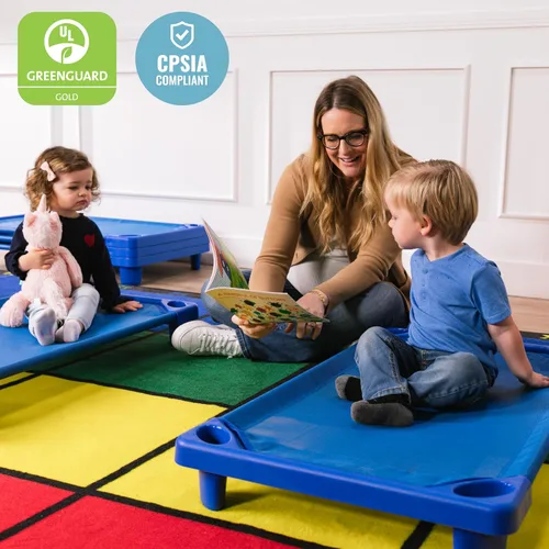 Vista 7 de ECR4Kids Cama/catre estándar para niños pequeños (Paquete de 6), Azul, 1 Breathable mesh, GREENGUARD Gold Certified, 75 lb capacity, space-saving