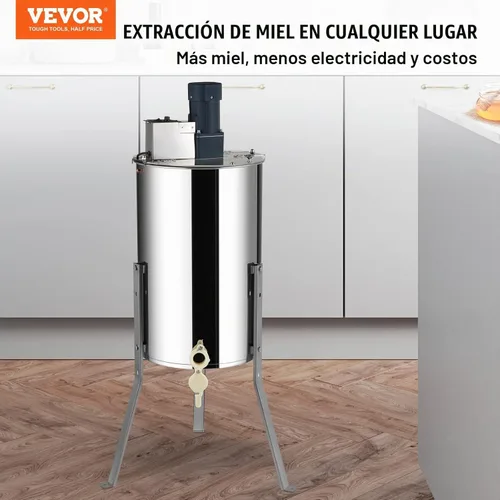 Vista 2 de VEVOR Extractor Eléctrico de Miel, Extracción de Apicultura de Acero Inoxidable de 2/4 Marcos, Centrifugadora de Tambor de Panal con Tapa