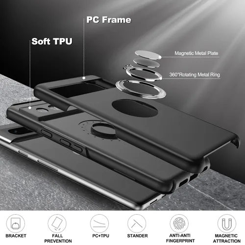 Vista 7 de para Pixel 7 Funda con protector de pantalla HD, a prueba de golpes para Google Pixel 7 Funda de teléfono con soporte magnético de anillo de 360°